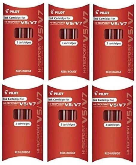 Lot de 6 étuis de 3 cartouches encre ROUGE pour Stylos PILOT V5 ou V7 rechargeables
