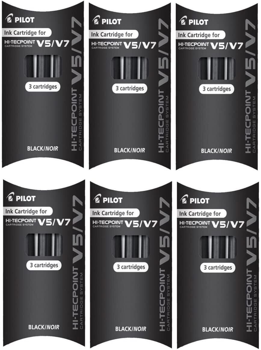 Lot de 6 étuis de 3 cartouches encre NOIRE pour Stylos PILOT V5 ou V7 rechargeables