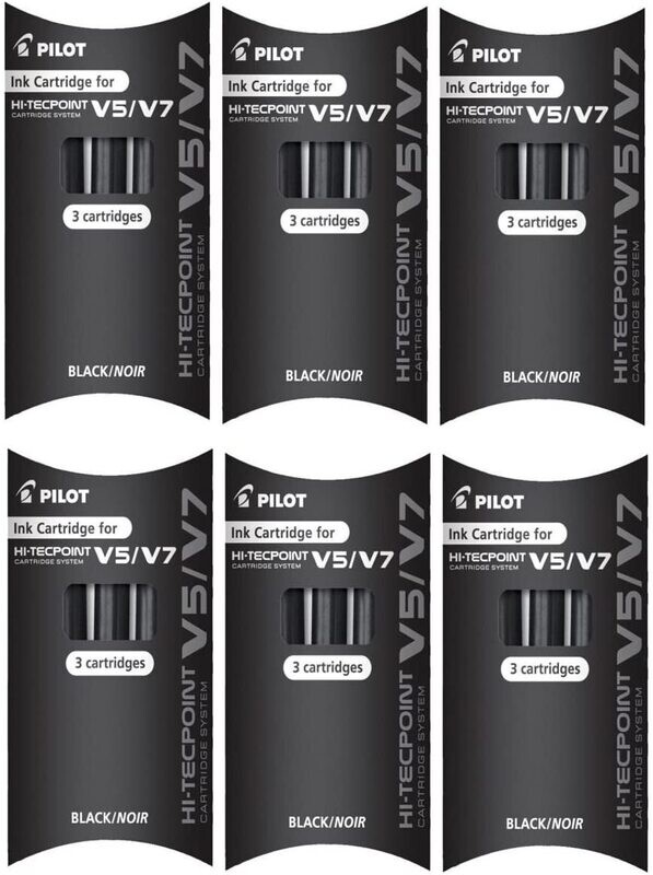 Lot de 6 étuis de 3 cartouches encre NOIRE pour Stylos PILOT V5 ou V7 rechargeables