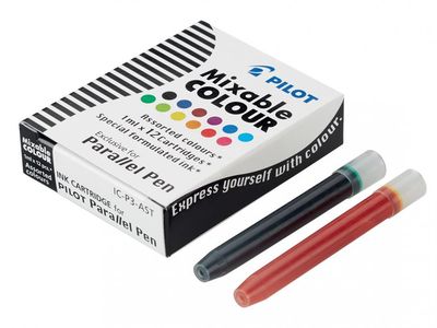 Boite de 12 cartouches couleurs Assorties pour Stylo Plume PILOT PARALLEL PEN