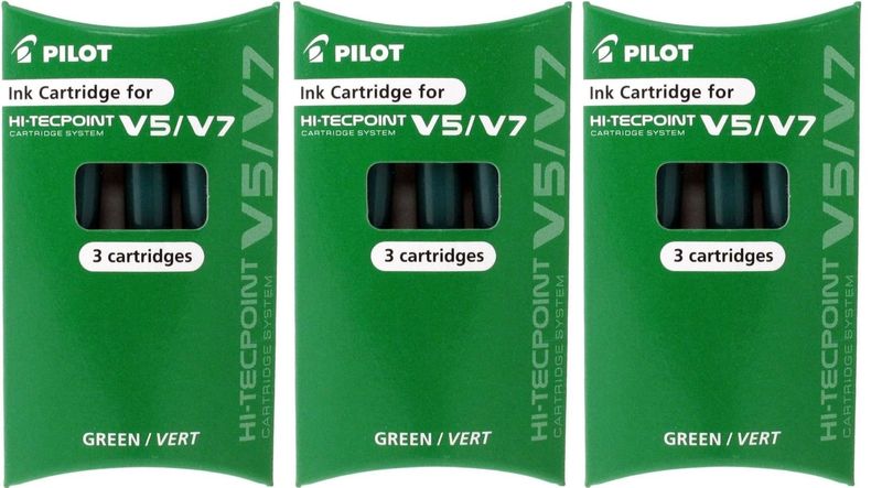 Lot de 3 étuis de 3 cartouches encre VERTE pour Stylos PILOT V5 ou V7 rechargeables