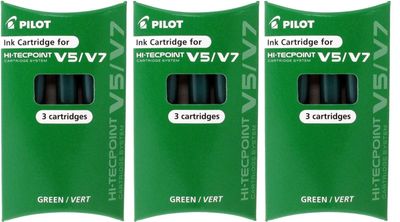 Lot de 3 étuis de 3 cartouches encre VERTE pour Stylos PILOT V5 ou V7 rechargeables