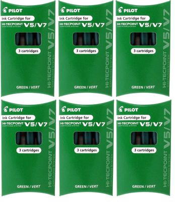 Lot de 6 étuis de 3 cartouches encre VERTE pour Stylos PILOT V5 ou V7 rechargeables