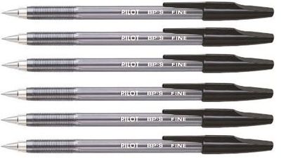 Lot de 6 stylos bille PILOT BP-S-F pointe FINE Noir