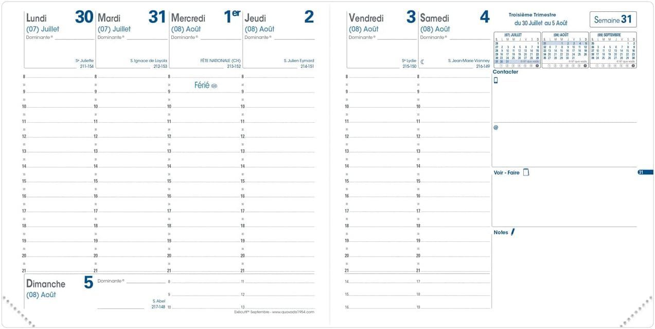 Recharge Agenda QUO VADIS EXECUTIF 16x16cm Septembre/Septembre 2025/2026