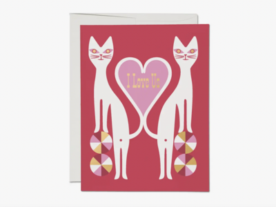Red Cap Cat Twins Love card
