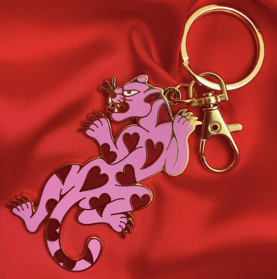 Bobby Pin Heart Panther Keychain