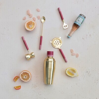 Creative Co-Op Pink Lid Cocktail Shaker