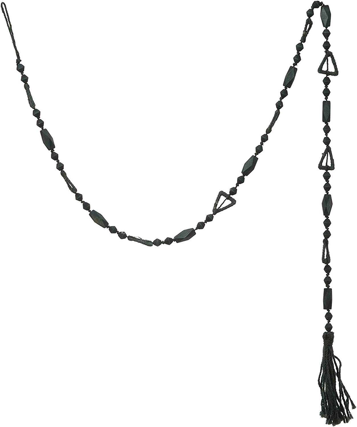 Creative Co-Op Paulowinia Black Bead and Tassel Garland 