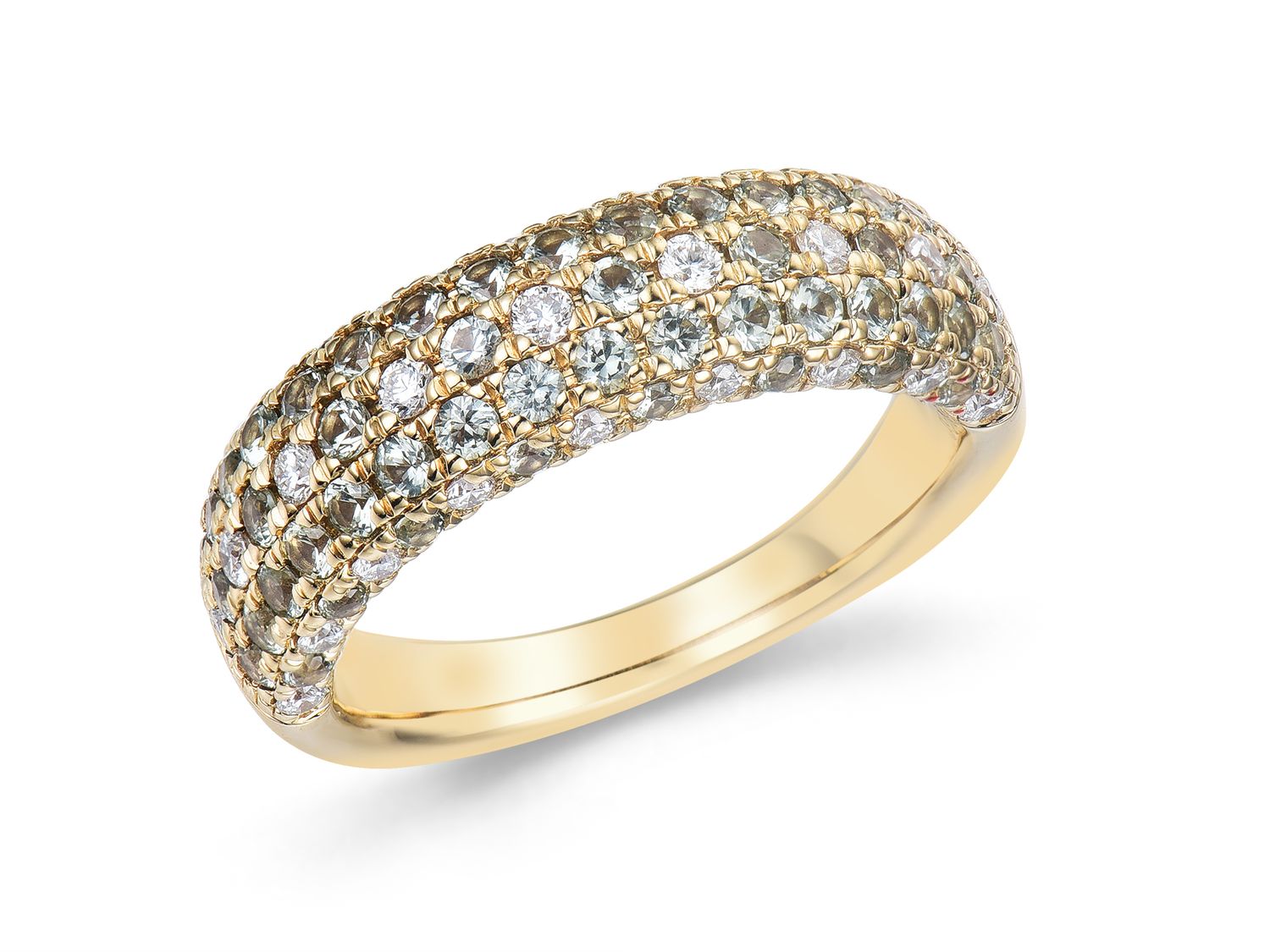 18KY GREEN SAPP DIA RING