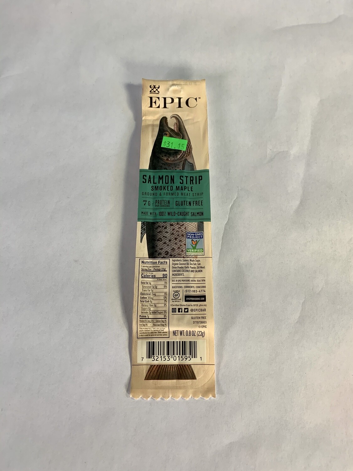 jerky, salmon, smoked maple, wild caught; .8oz; Epic jerky, salmon, smoked maple, wild caught; .8oz; Epic