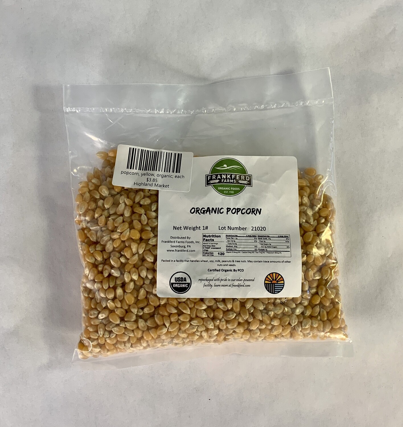 popcorn, yellow, organic; 1 pound; Frankferd Farm popcorn, yellow, organic; 1 pound; Frankferd Farm