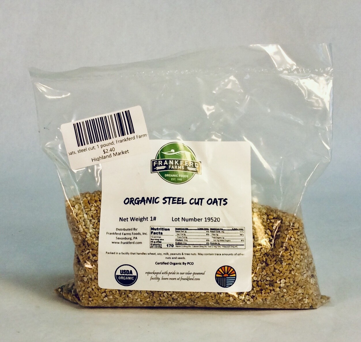 oats, steel cut, organic; 1 pound; Frankferd Farms oats, steel cut, organic; 1 pound; Frankferd Farms