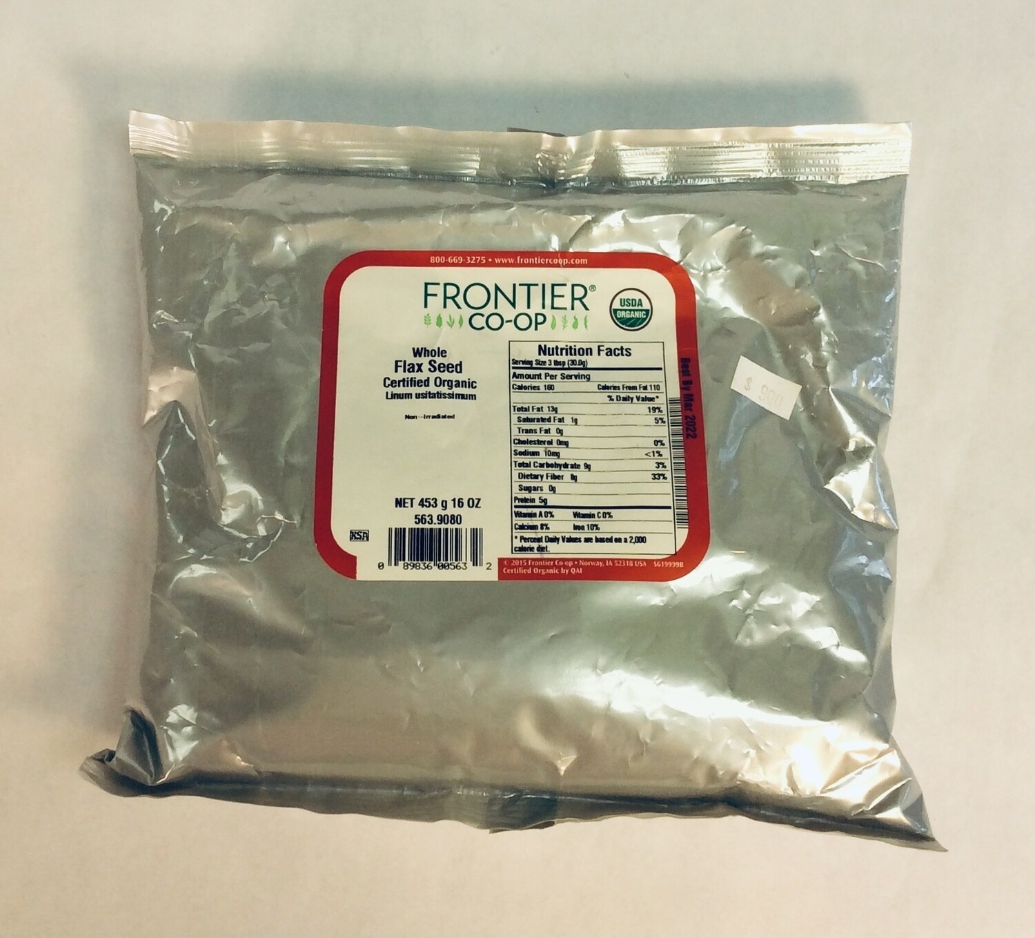 seed, flax, whole, organic, 1 pound; each; Frontier seed, flax, whole, organic, 1 pound; each; Frontier