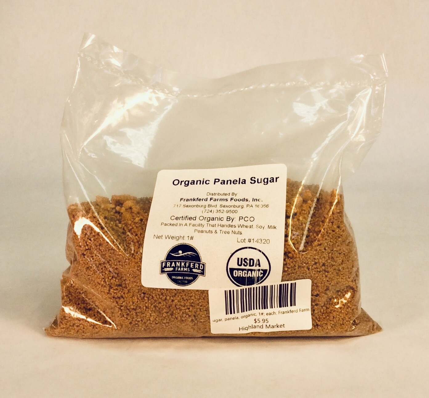 sugar, panela, organic, 1#; each; Frankferd Farms sugar, panela, organic, 1#; each; Frankferd Farms