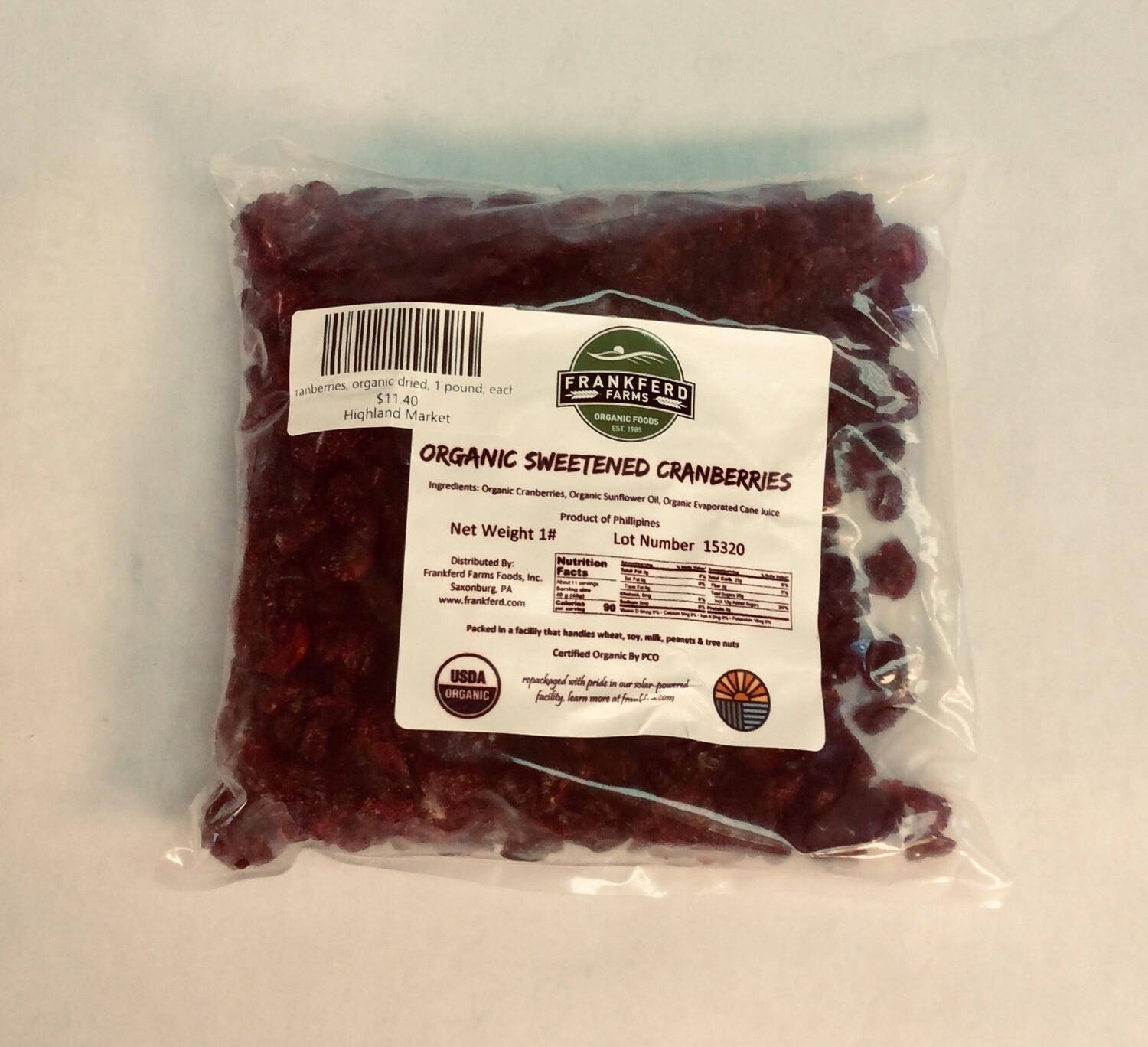 cranberries, organic dried, 1 pound; each cranberries, organic dried, 1 pound; each