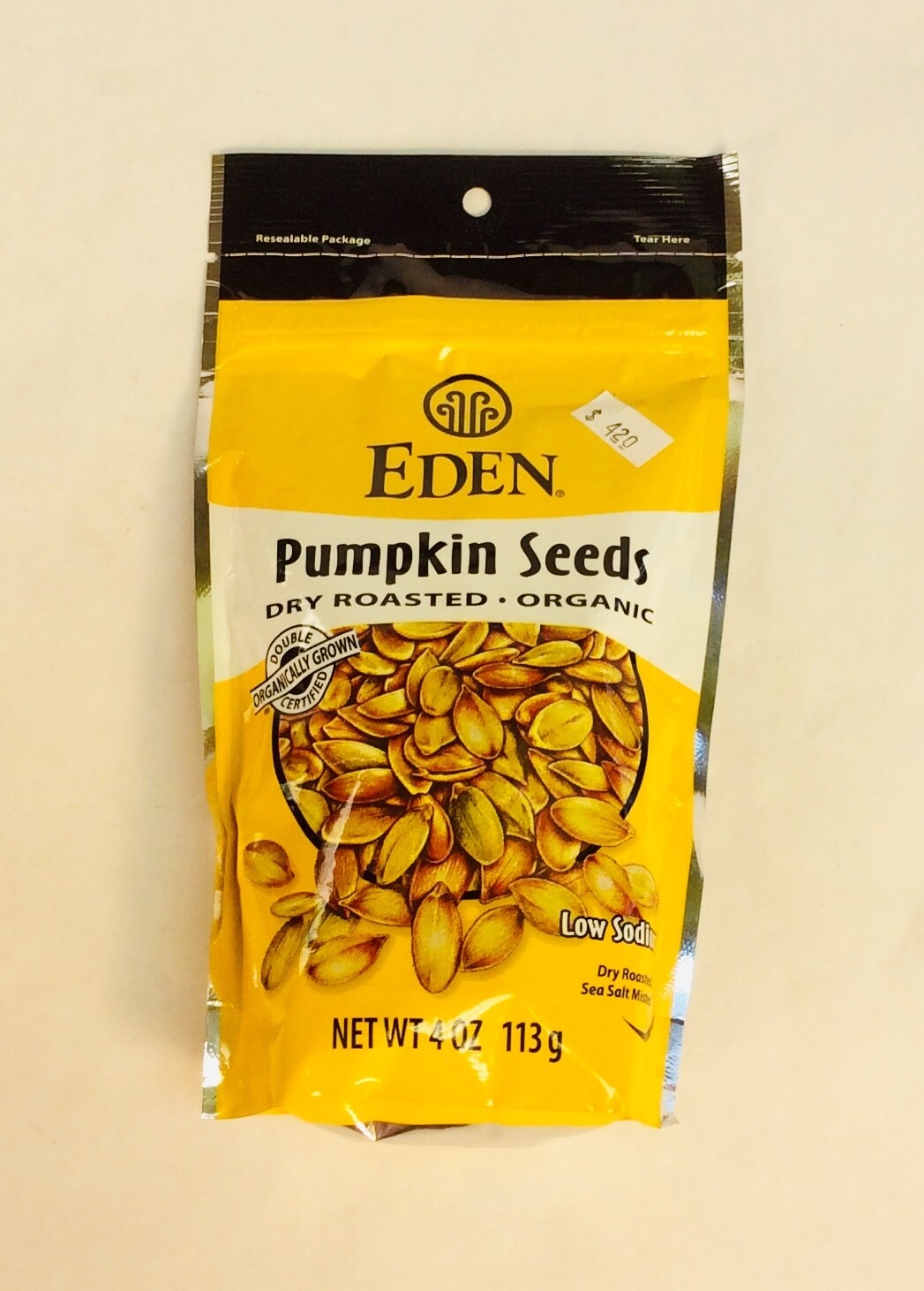 pumpkin seeds, dry roasted, organic, 4 oz.; each; Eden pumpkin seeds, dry roasted, organic, 4 oz.; each; Eden