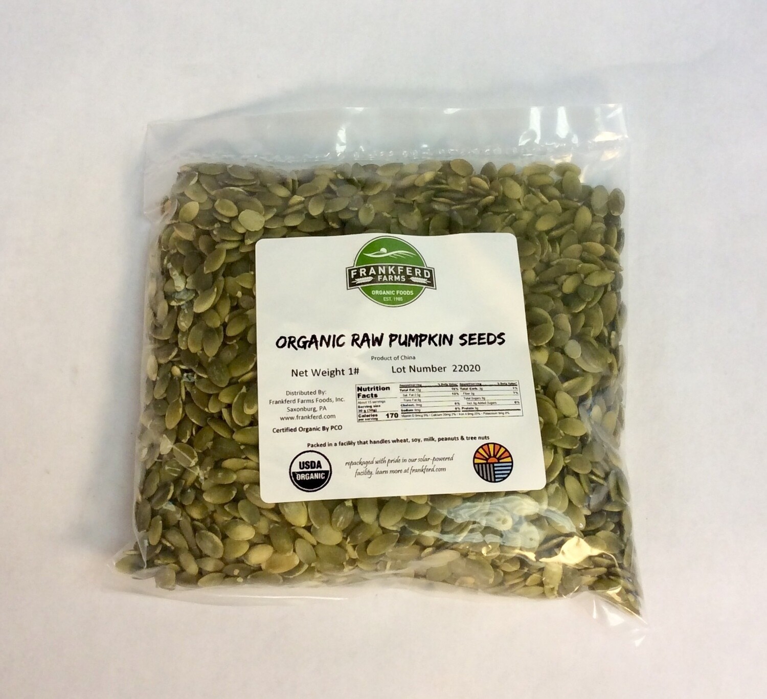 pumpkin seeds, raw, organic; 1 pound; Frankferd Farms pumpkin seeds, raw, organic; 1 pound; Frankferd Farms