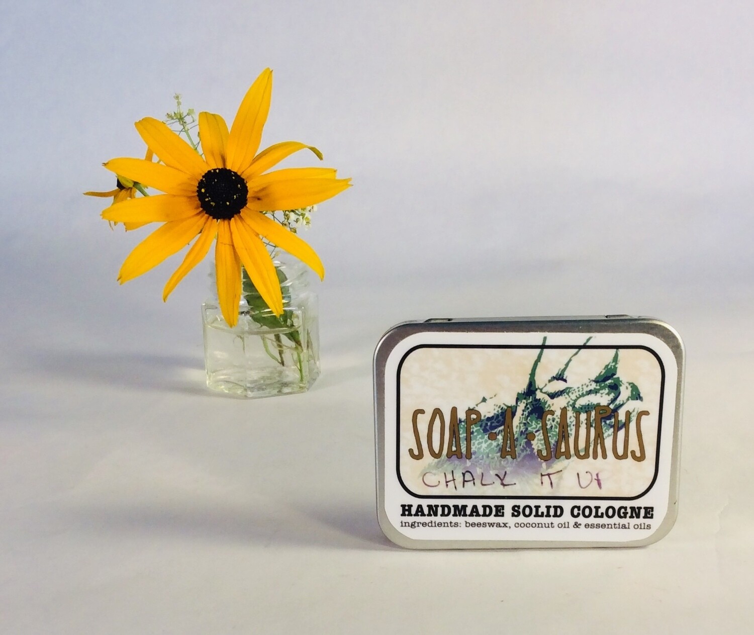 cologne, solid, all-natural, handmade, Chalk It Up scent; Soap-A-Saurus; each cologne, solid, all-natural, handmade, Chalk It Up scent; Soap-A-Saurus; each