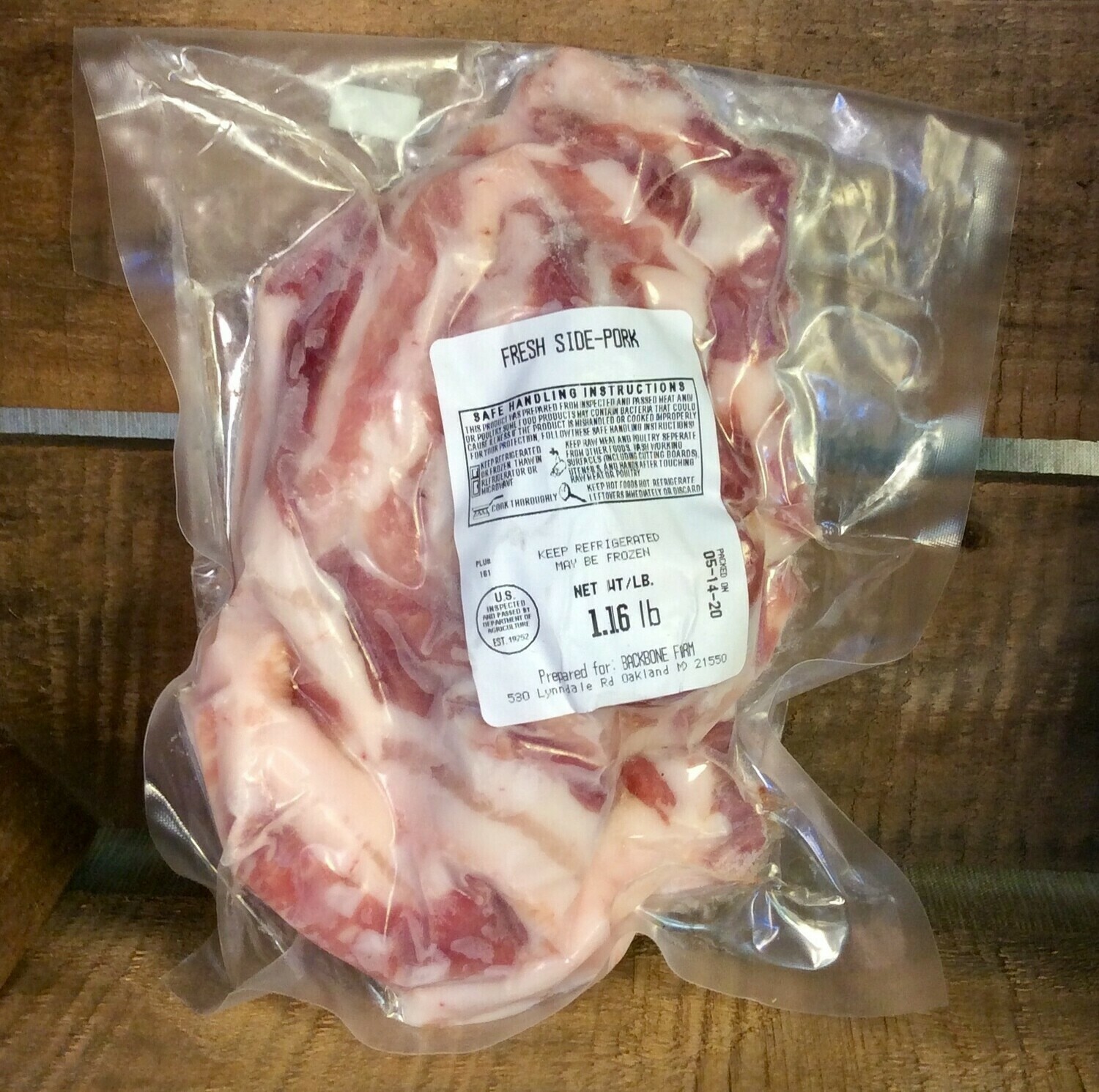 pork, side of; per pack; Backbone Farm pork, side of; per pack; Backbone Farm