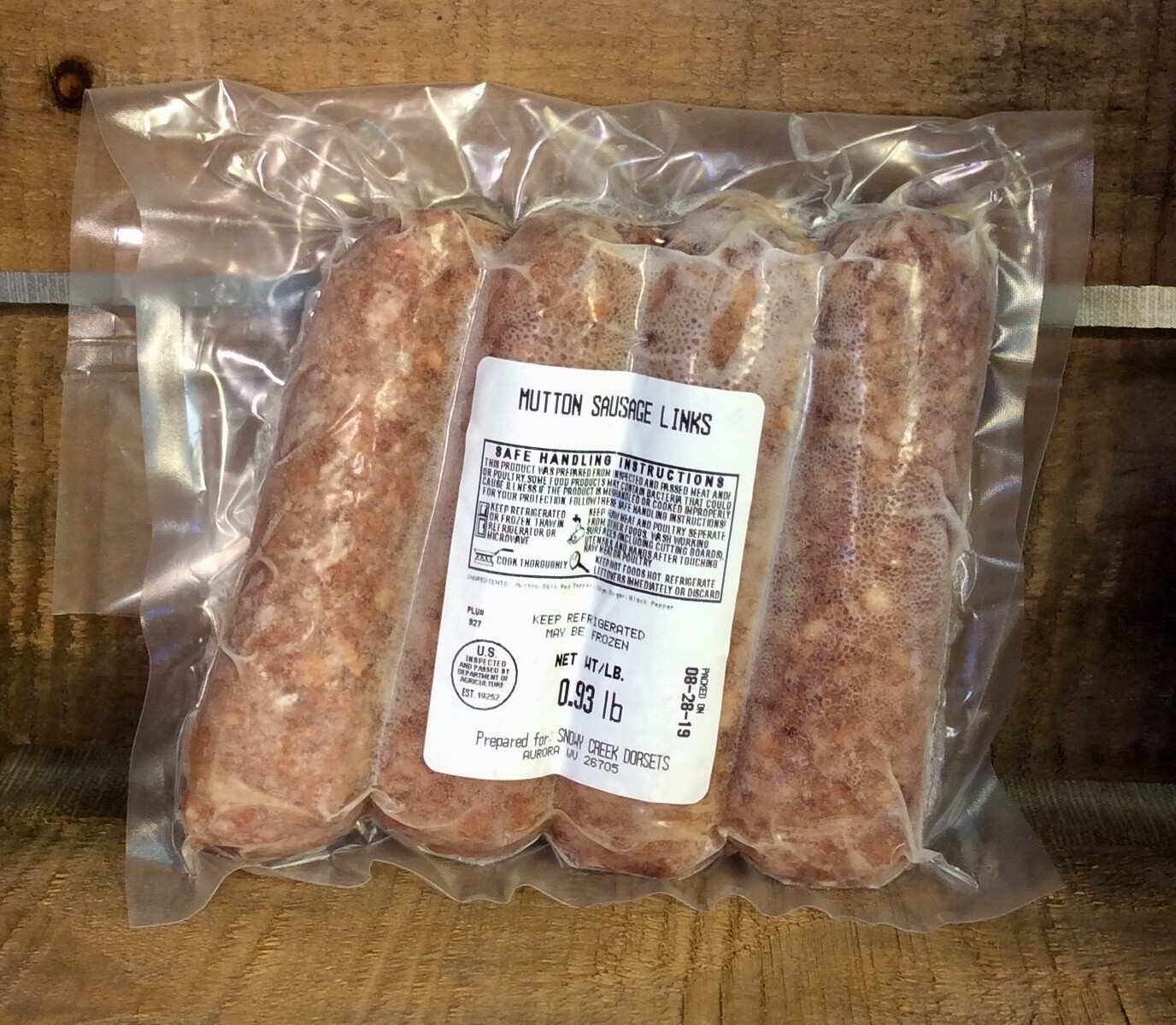 lamb, mutton sausage; 4 pack; Snowy Creek Dorsets lamb, mutton sausage; 4 pack; Snowy Creek Dorsets