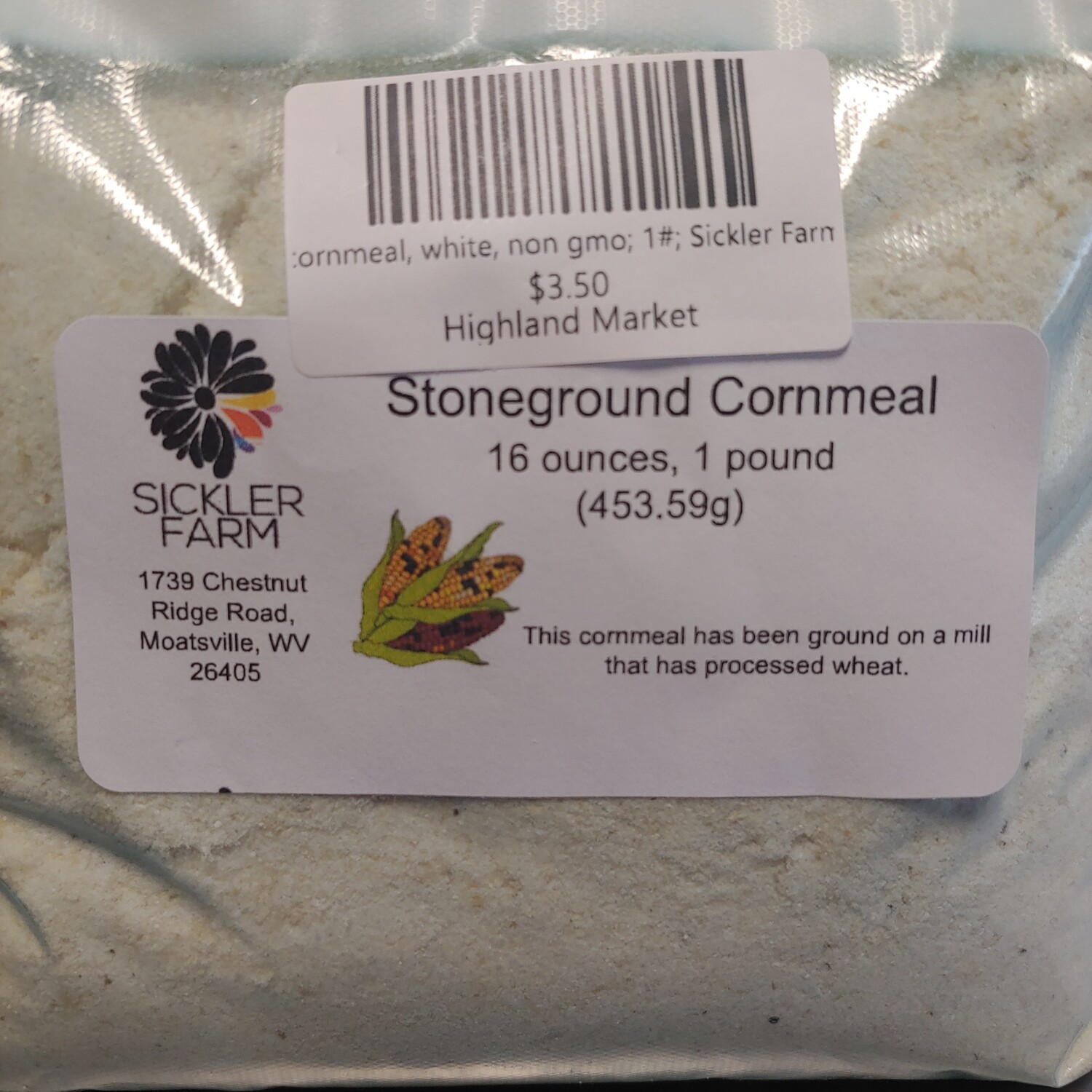 cornmeal, white, non gmo; 1#; Sickler Farm cornmeal, white, non gmo; 1#; Sickler Farm