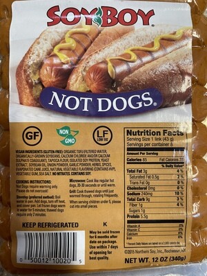 not dog, tofu hot dog, 12 oz; Soyboy
