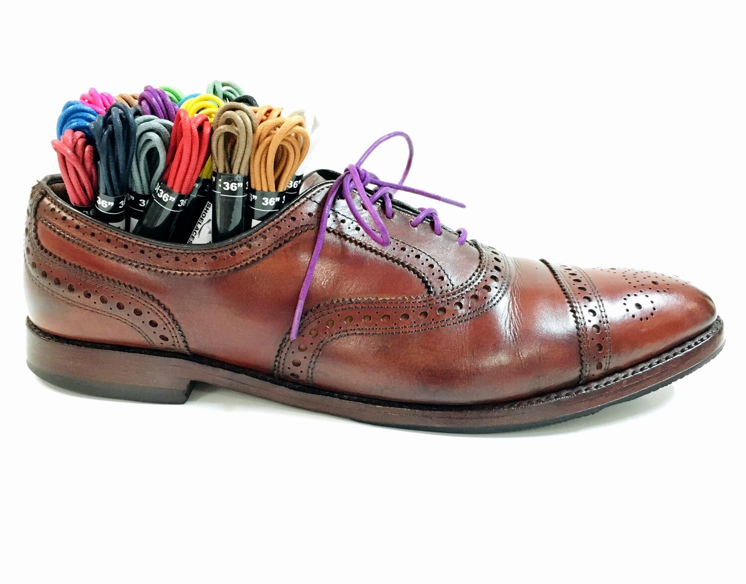 Dress Shoe Laces Waxed 7 Colorful Pairs of Round 100% Premium Cotton Shoelace 