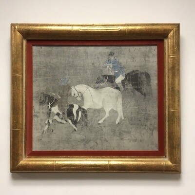 Framed Reproduction Of Riders Leading a White Horse