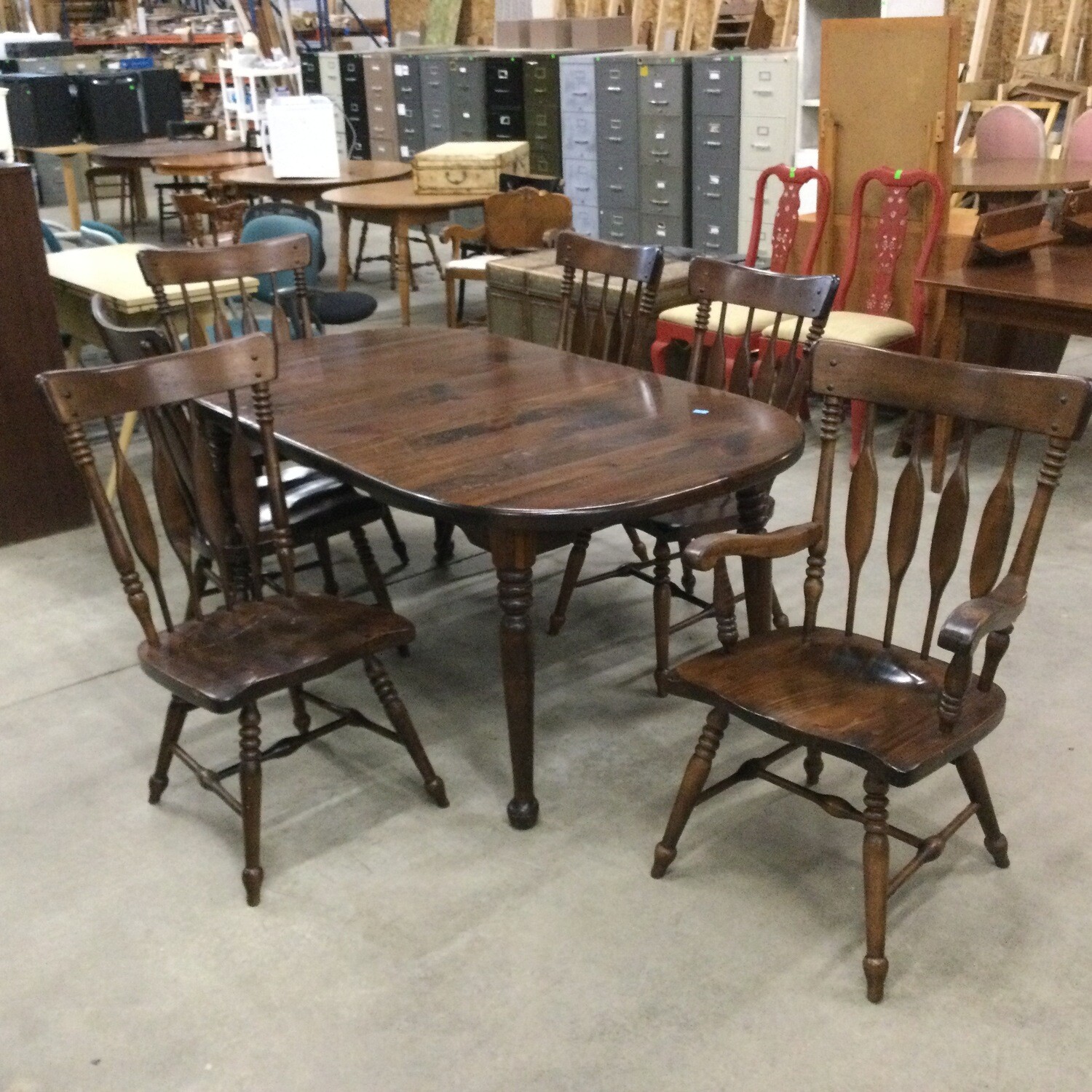 Dark Pine Table and Six Chair Set