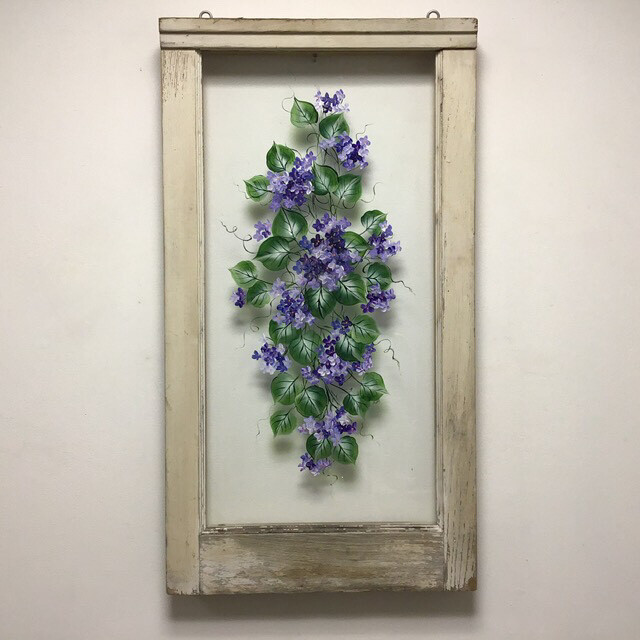 Hand Painted Flowers On Vintage Window