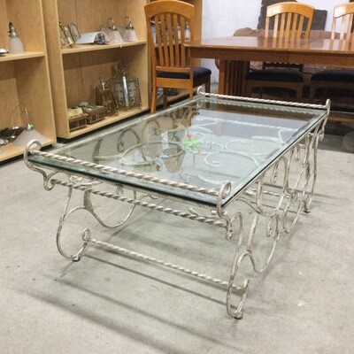 Wrought Iron Base Glass-Top Coffee Table