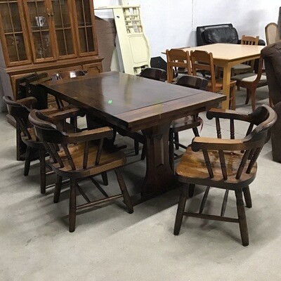 Solid Wood Farmhouse-Style Table & Six Chairs Set