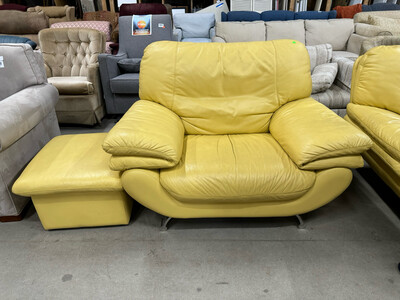 777335 Yellow Leather Couch + Ottoman