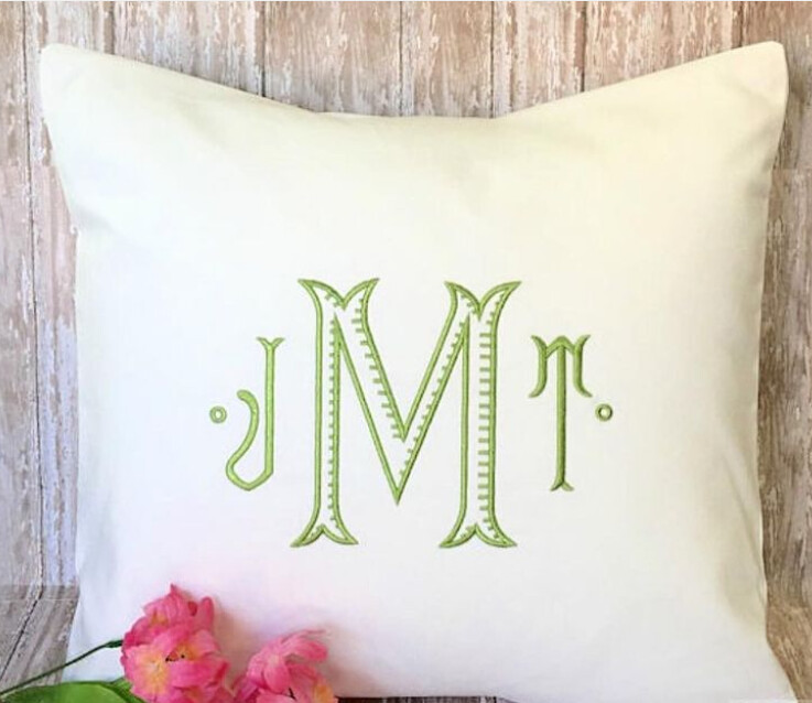 Ribbed Embroidered Monogram Embroidery Pillow Cover