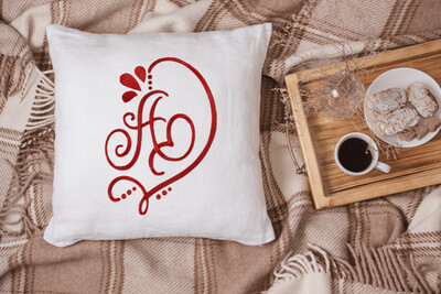 Embroidered Monogrammed Alphabet Heart Pillow