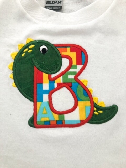 Embroidered Child's Applique Dino Alphabet T Shirt