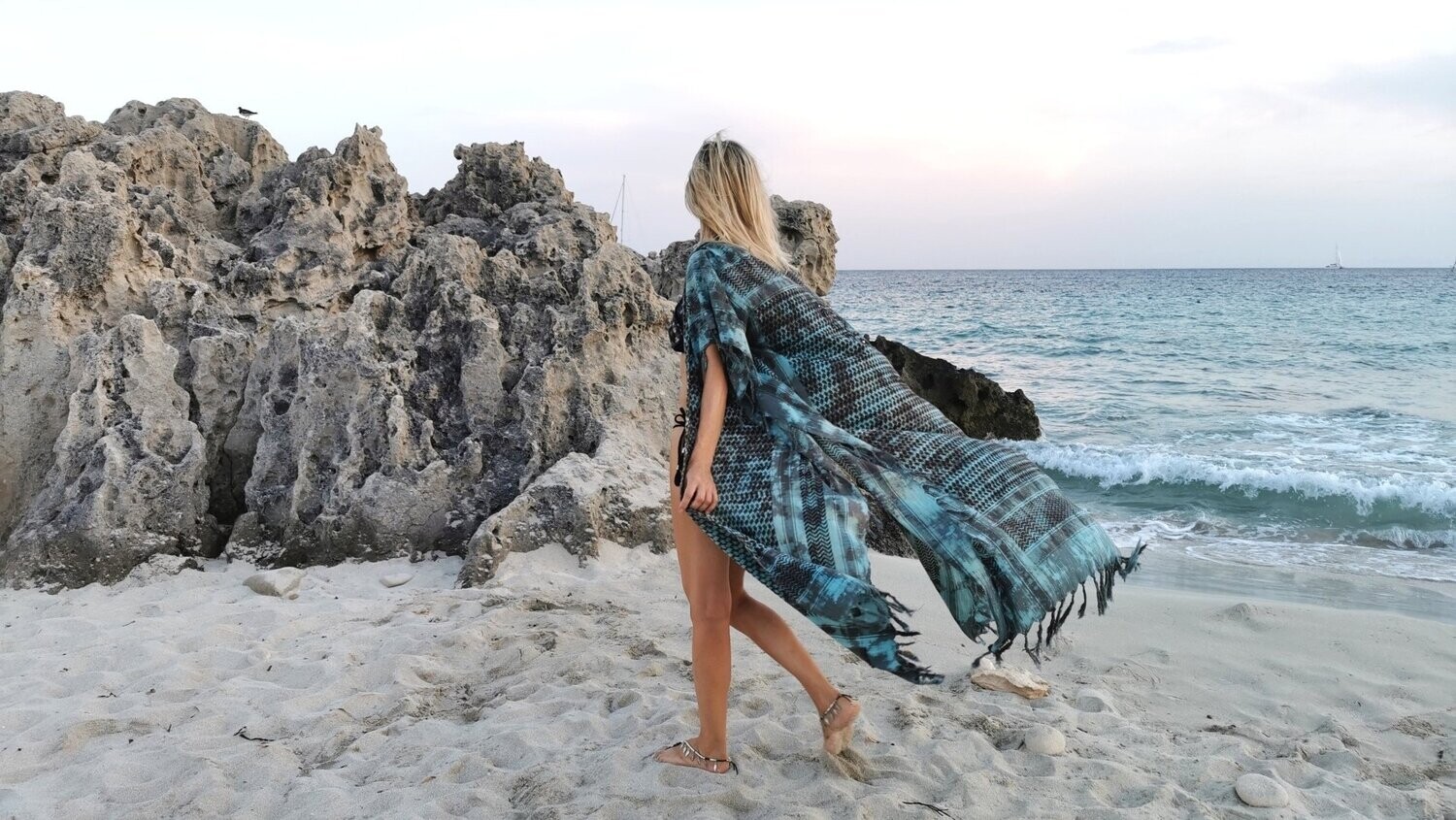 Batik Kimono blau lang