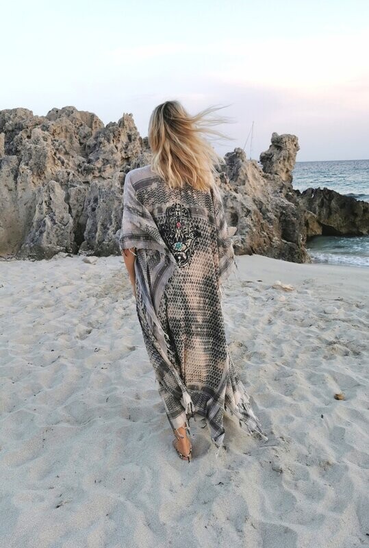 Batik Kimono HAND of FATIMA beige-grey