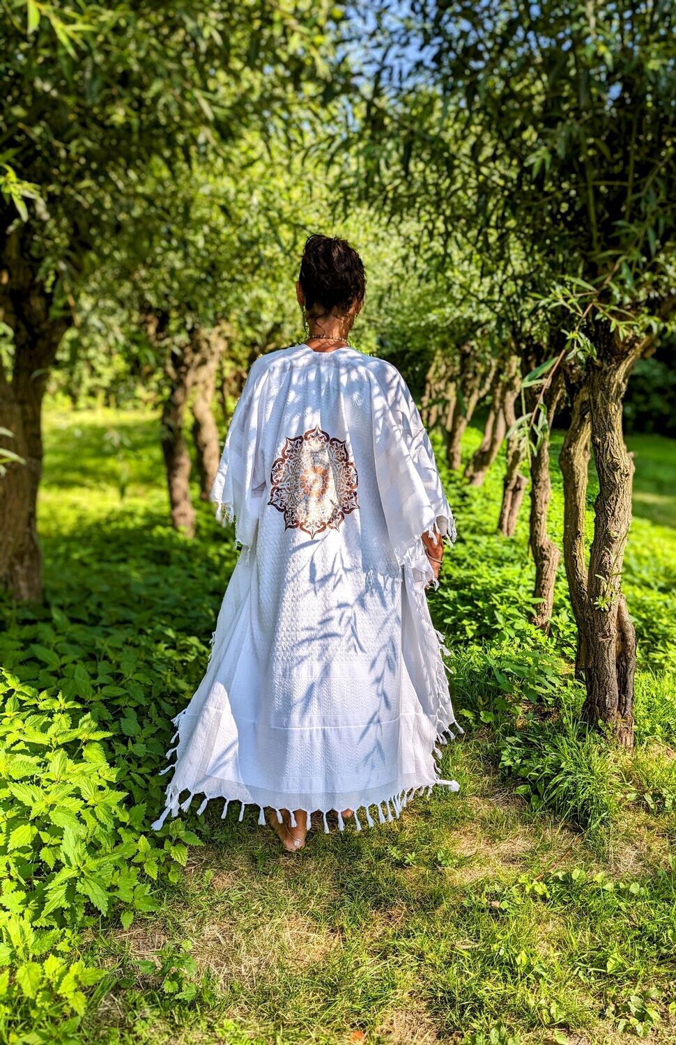 Kimono weiß Mandala FLOWER lang