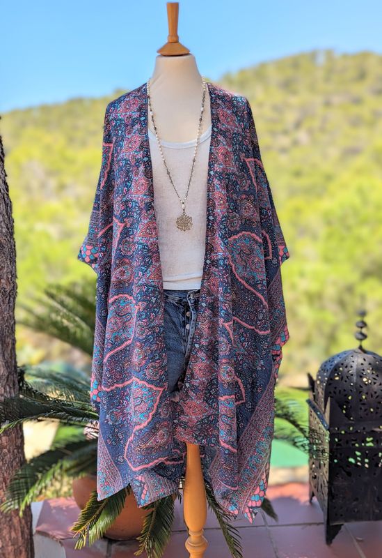 Oversize Kimono blau-grau