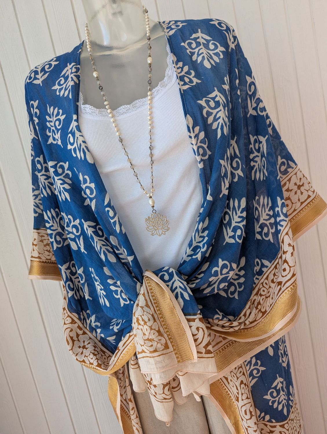 Ethno Kimono blau-creme