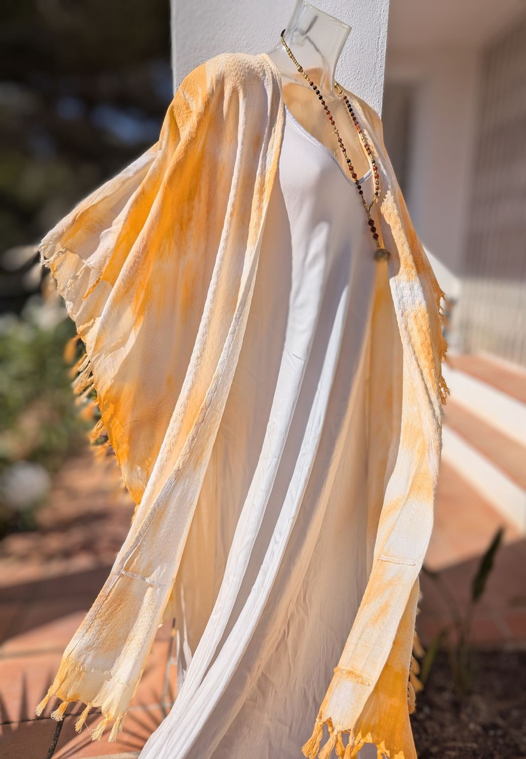 Batik Kimono orange/weiß long