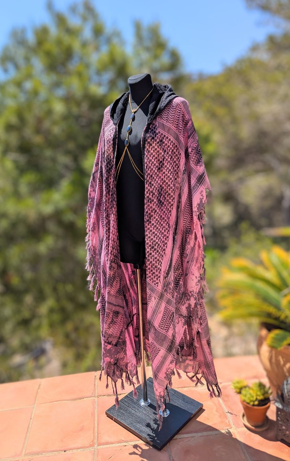 Batik Kimono Pink mit Kapuze