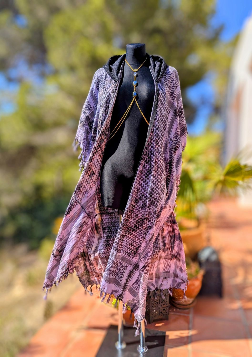 Batik Kimono lila mit Kapuze
