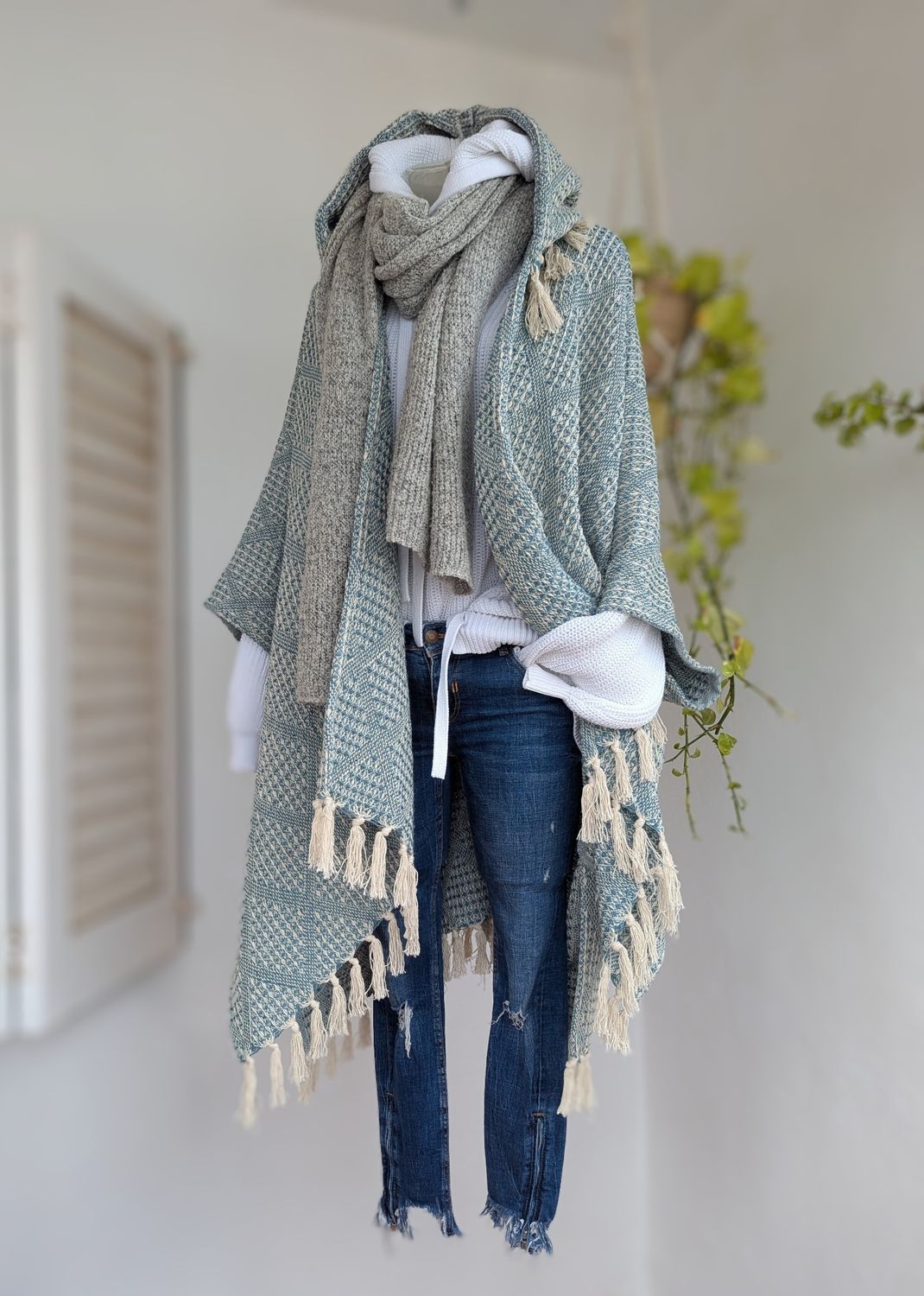 Oversize Poncho blau