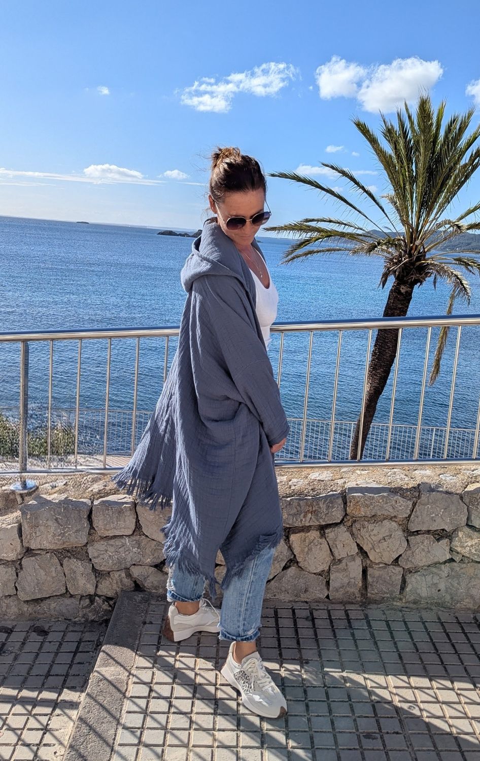 Musselin Oversize Mantel blau