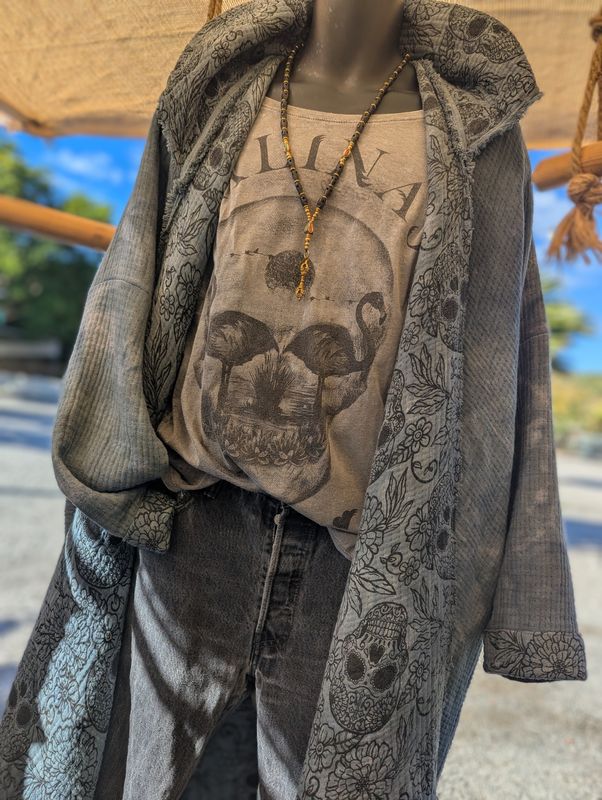 Musselin Mantel batik blau