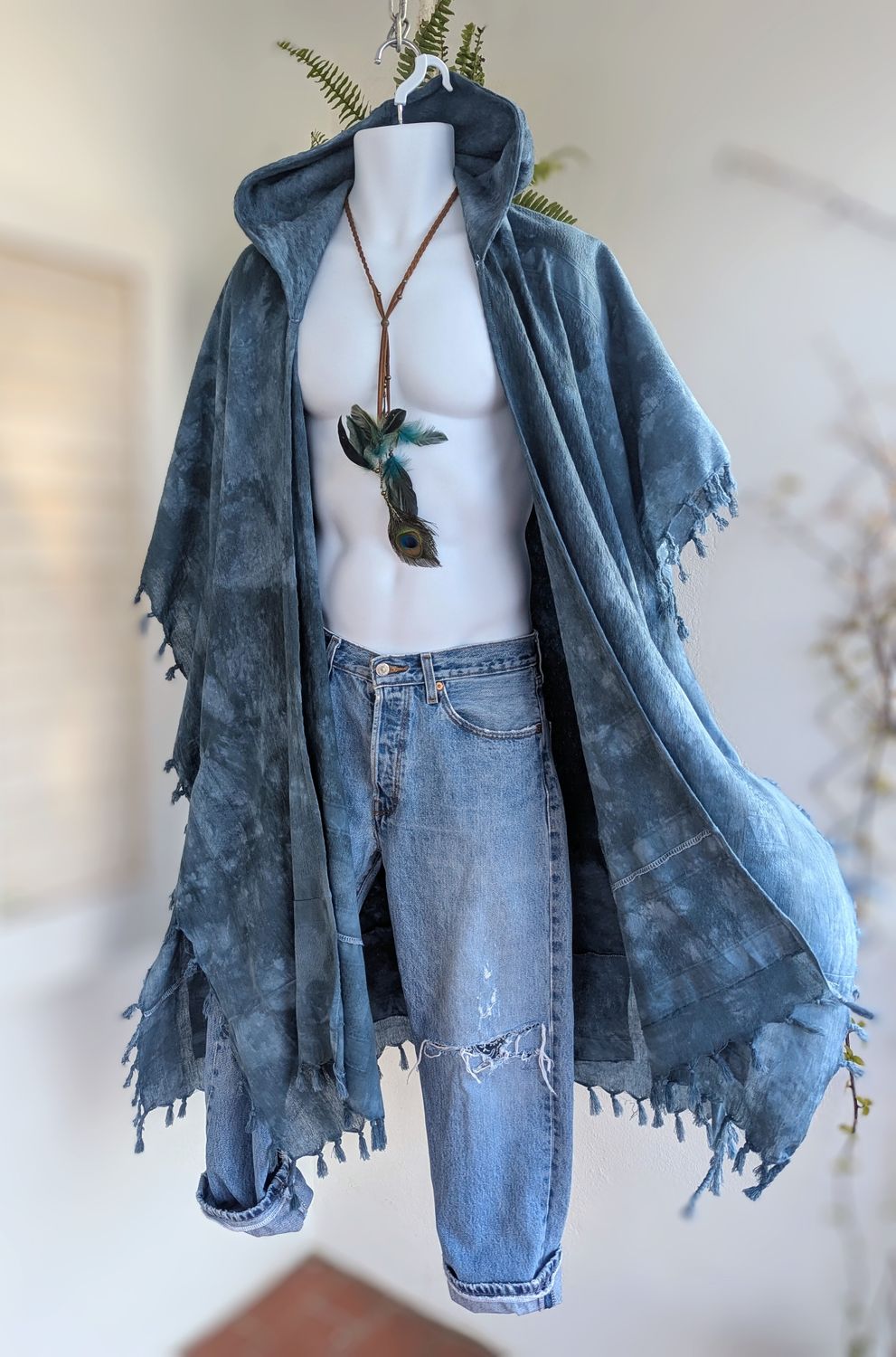 Batik-Kimono Kapuze blau