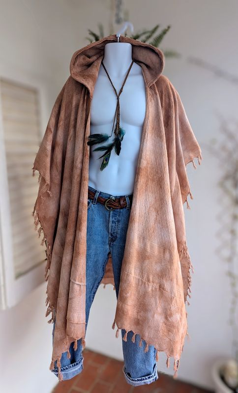 Batik-Kimono Kapuze braun